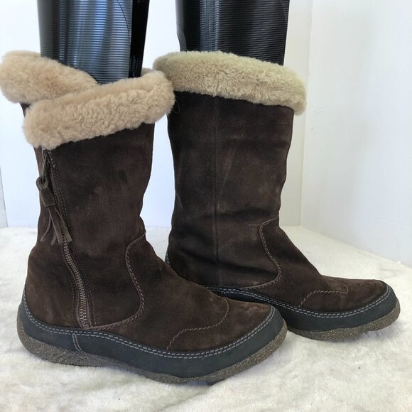 Clarks Brown Suede Side Zip Fur Lined Winter Boots Size 7.5 - Picture 2 of 16